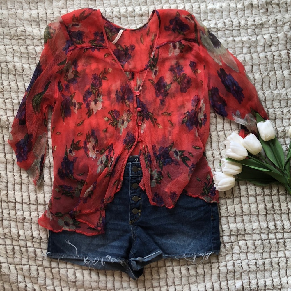 FREE PEOPLE sheer floral top